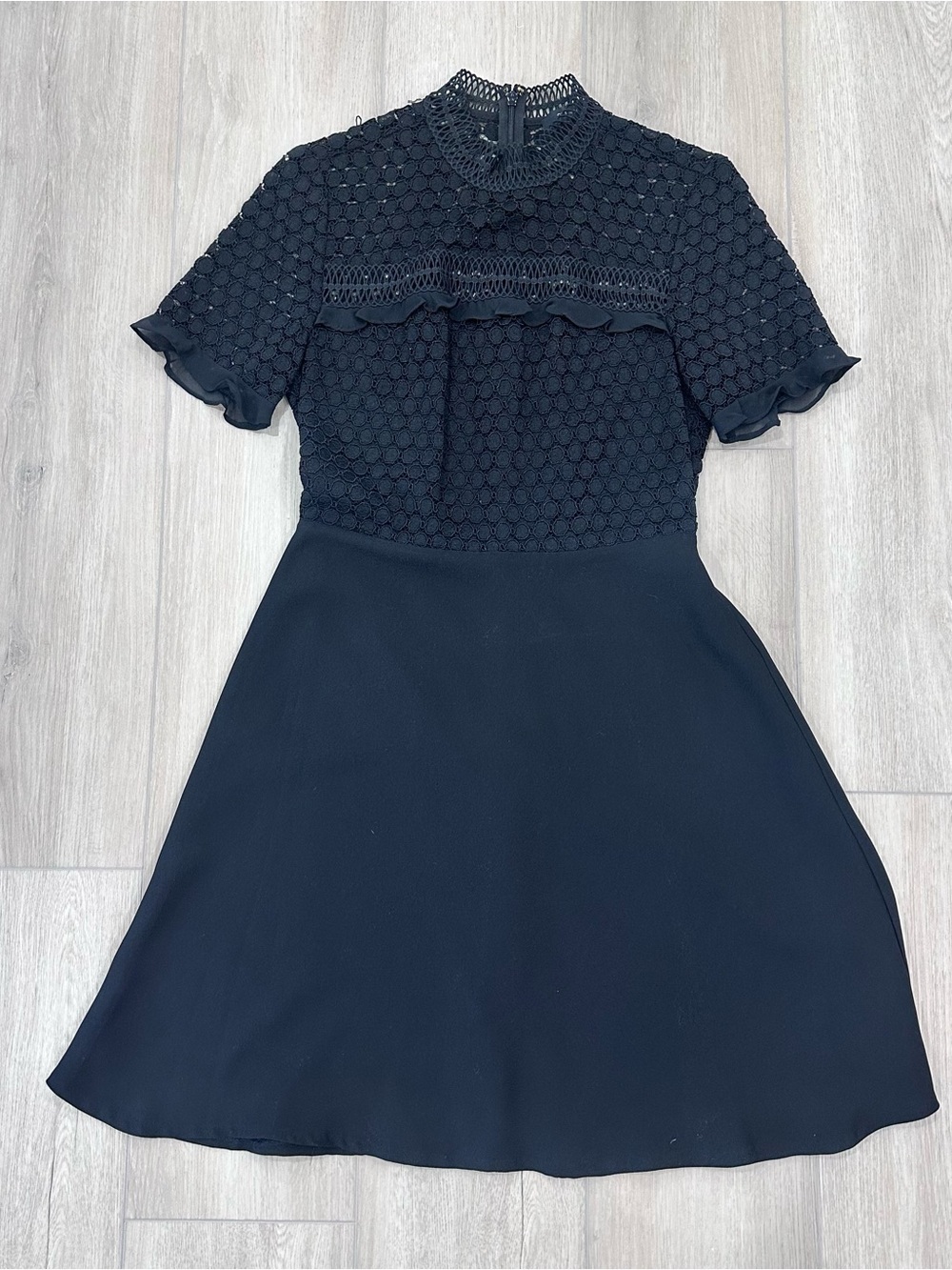 CYNTHIA STEFFE Lillian ruffle lace fit & flare dress black size 0